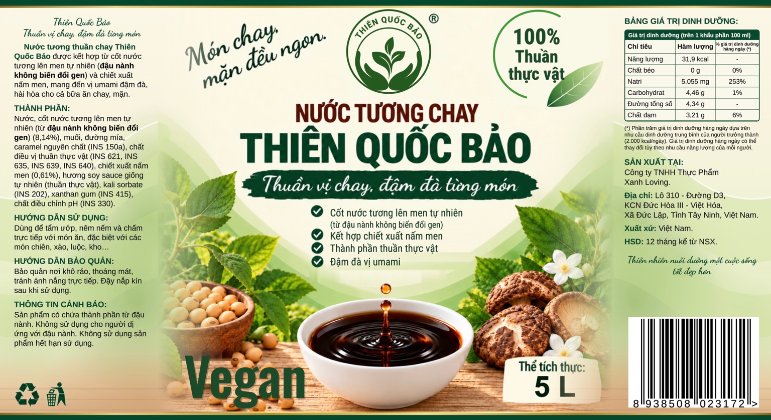 Tem nhãn Nước tương chay Thiên Quốc Bảo 5 L