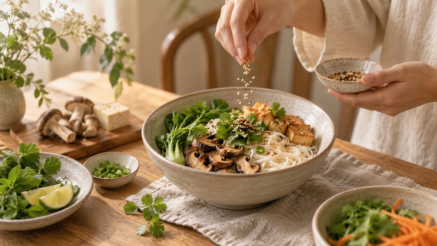 Ảnh minh họa: Bàn tay rắc gia vị vào món ăn trong bếp